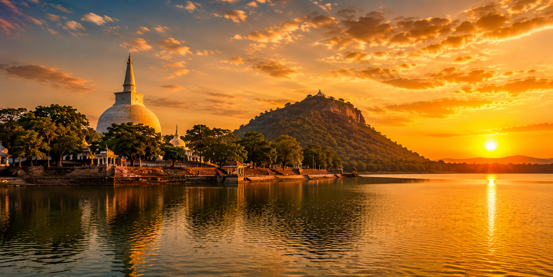 Ruwanwelisaya stupa in the ancient city of Anuradhapura, Sri Lanka at sunset